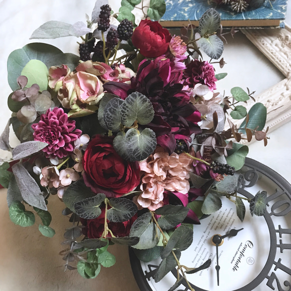 ダリア×ユーカリのアンティーククラッチブーケ＆ブートニアset◇ふじい  