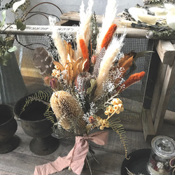 受注商品】スモークツリー×パームフラワーの秋色ドライフラワー