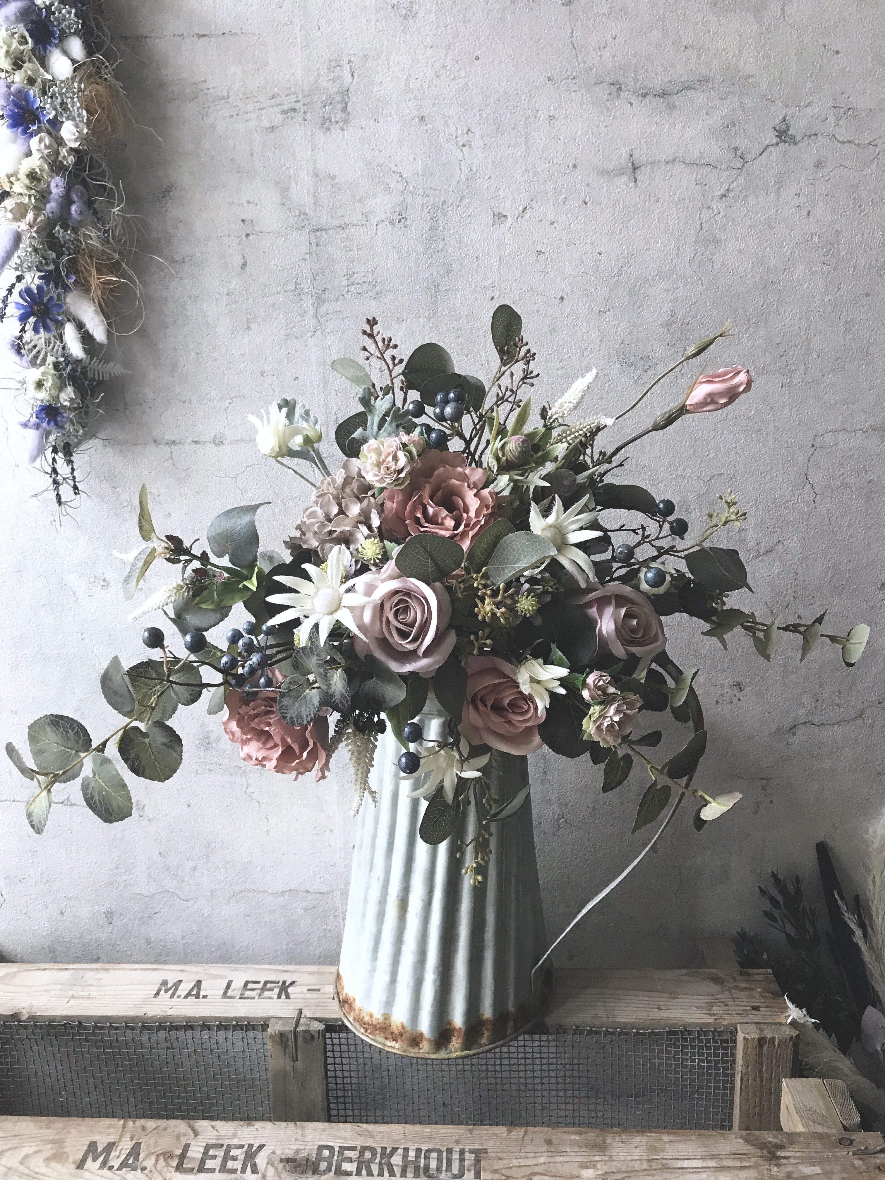 【受注商品】くすみピンクのボタニカルクラッチブーケ＆ブートニアset