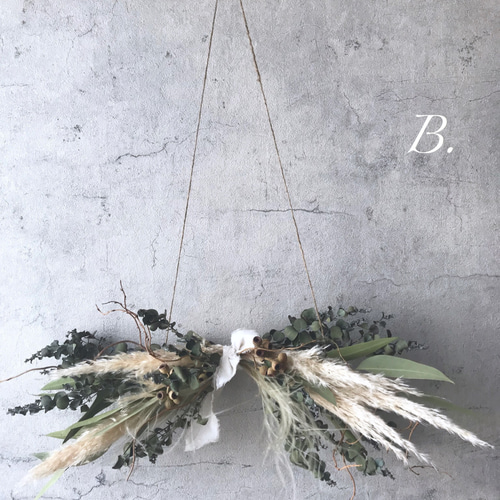 ドライフラワー スワッグ ガーランド パンパスグラス ユーカリ ヘリクサム ユーカリ×パンパスグラスのドライフラワーハンギングガーランド