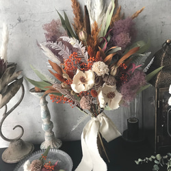 受注商品】スモークツリー×パームフラワーの秋色ドライフラワー