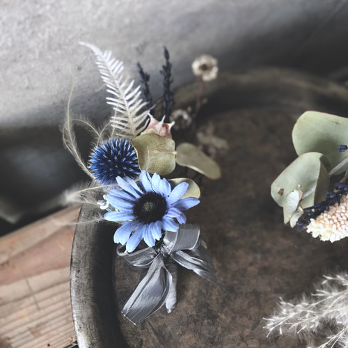 デージー×ダリアのシャビーシックなドライフラワーウェディングブーケ  