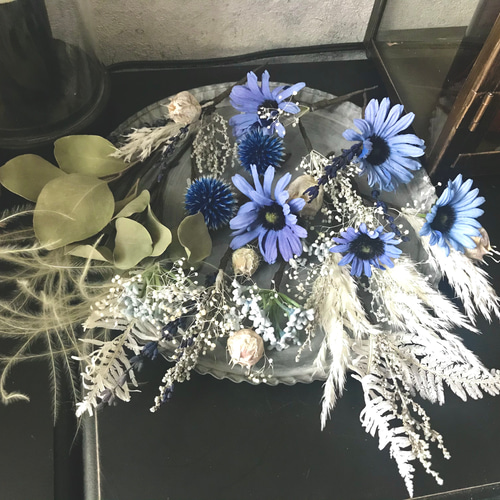 デージー×ダリアのシャビーシックなドライフラワーウェディングブーケ  