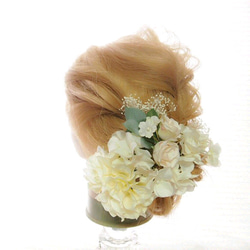 No.0005　新色入荷！ホワイトのバラやかすみ草でアレンジしたヘッドドレス♡ 2枚目の画像