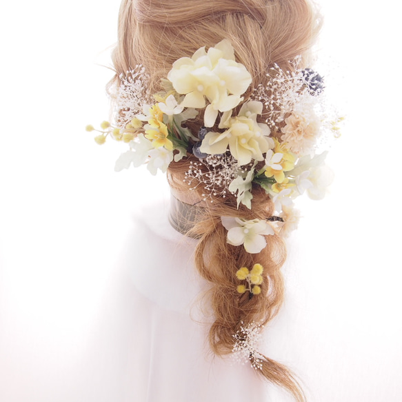 No.0032　人気No.1♡ホワイトのカスミソウと黄色の小花のヘッドドレス 2枚目の画像