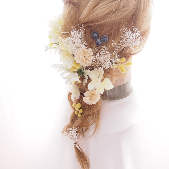No.0032　人気No.1♡ホワイトのカスミソウと黄色の小花のヘッドドレス 4枚目の画像