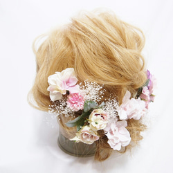 プリザーブドフラワーのかすみ草とピンクのバラのヘッドドレス♡ 3枚目の画像