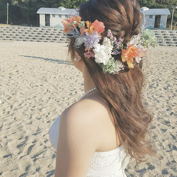 新作*＊グラデーションオレンジ紫陽花と木の実のヘッドドレス♡ 2枚目の画像