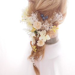 新作♡ホワイトのカスミソウと黄色の小花のヘッドドレス&ブートニア 3枚目の画像