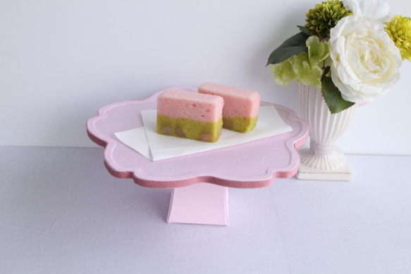 カルトナージュ】桜のケーキスタンド 桜型 ピンク モアレ お菓子