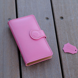 防水ケース無料 [全機種対応] 革 手帳型 かわいい スマホケース スマートフォンケース [SK02-Pink] 1枚目の画像