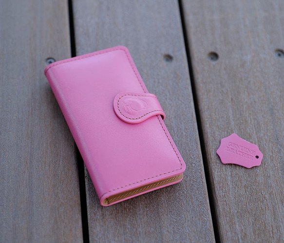 防水ケース無料 [全機種対応] 革 手帳型 かわいい スマホケース スマートフォンケース [SK02-Pink] 1枚目の画像