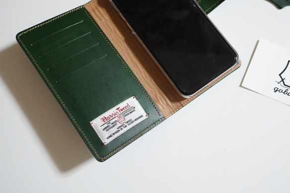 [FW限定] iPhone Galaxy 衝撃防止 ハリスツイード 手帳型ケース [全機種] Green x Green 6枚目の画像