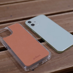 iPhone 落下防止の安心感。シンプル 本革 スマホケース クリアケース 「S-01」桜pink 5枚目の画像