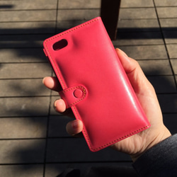 [iphone SE][S2OK Cherry pink]イタリア本革 手帳ケース 7枚目の画像