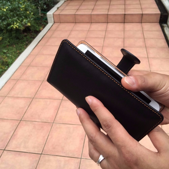 [iphone7Plus][S2OK Black]イタリア本革 手帳ケース 4枚目の画像