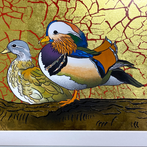 オシドリ(金彩、アクリル画)原画 絵画 キンサイアート 通販 オシドリ(金彩、アクリル画)原画 絵画 キンサイアート 通販