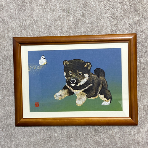 子犬の戯れ(黒柴)金彩絵画 絵画 キンサイアート 通販 11264169