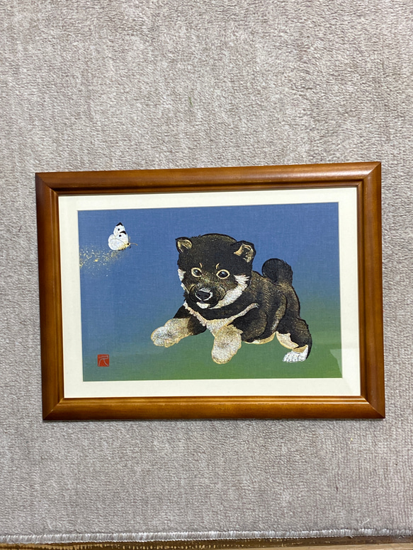 アンティーク風　絵画　黒犬 アンティーク風　絵画　黒犬
