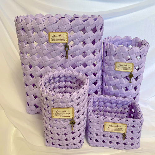 No.8 ビニール袋用 ゴミ箱 クラフトバンド ダストボックス 薄紫