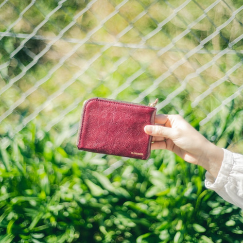 puzz】革のパズルミニウォレット ボルドー コンパクト財布 U0115