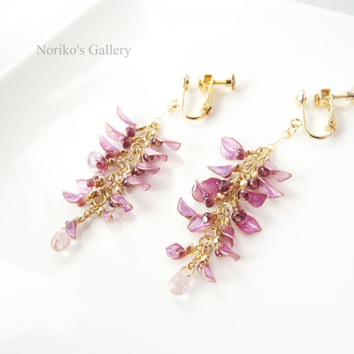 Wisteria】藤のマニキュアフラワーイヤーアクセサリー