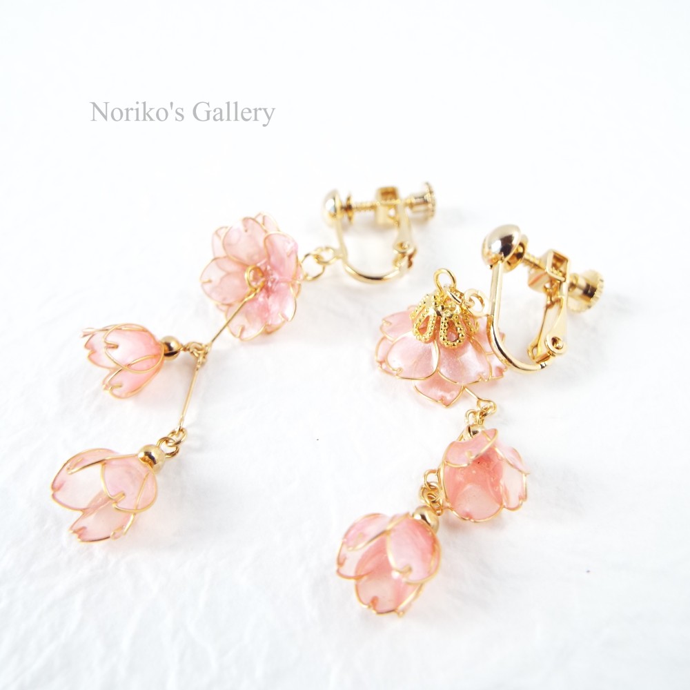 天然石♡はるうらら〜枝垂れ桜のスペシャルロングピアス14kgf 天然石♡はるうらら〜枝垂れ桜のスペシャルロングピアス14kgf
