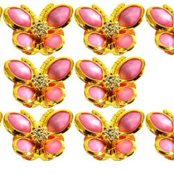 金屬茶花蝴蝶型粉色 x 金色 10 件套帶石裝飾 18 x 15 毫米 SA-P863 第1張的照片