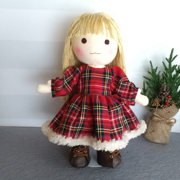 布人形チェック柄冬ワンピはぐっこLサイズセット その他人形 