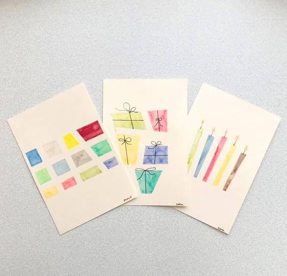 【BIRTH DAY Card】3枚セット 手描きイラスト 水彩 2枚目の画像