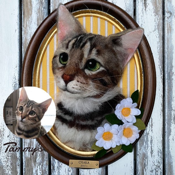 羊毛フェルト オーダー MIX猫 顔半立体 ふさわしい