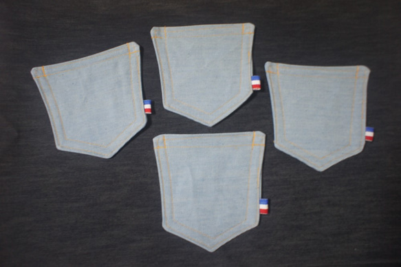 4枚コースター ブルーデニムポケット 送料無料 1枚目の画像