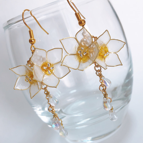 9】プルメリア ピアス / イヤリング ピアス（フック・チェーン