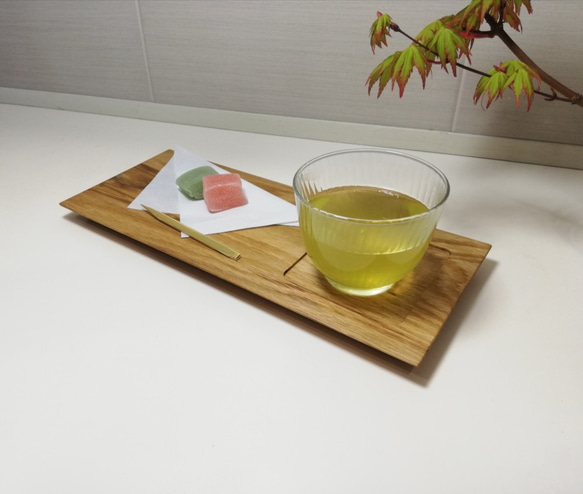 天然木のカフェプレート(オーク材)　トレイ　無垢　お茶　お菓子 2枚目の画像