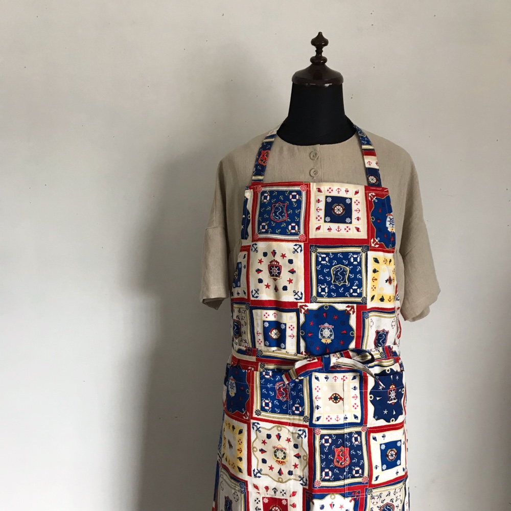 マリン柄のカフェエプロン（076)