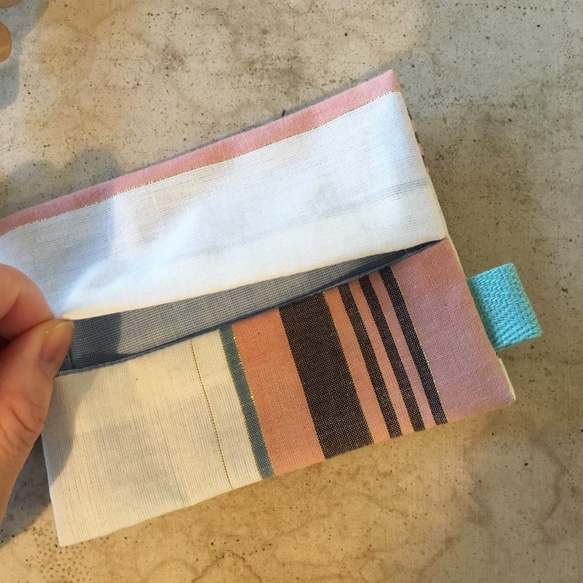 棉條紋☆口袋紙巾盒（491） 第2張的照片