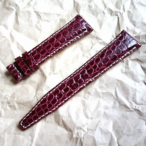 時計ベルト／クロコダイル.／ピンクレッド／20-14／ML 腕時計ベルト 20-16mm クロコダイル ボルドー #34 腕時計 fiore