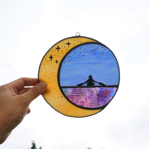 ステンドグラス 大 オーロラガラス アンティーク サンキャッチャー