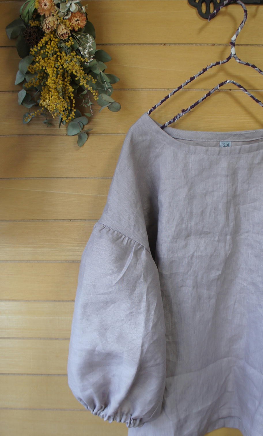 ☆　受注製作　ふんわりパフ袖　アンティークモーブ　リネン