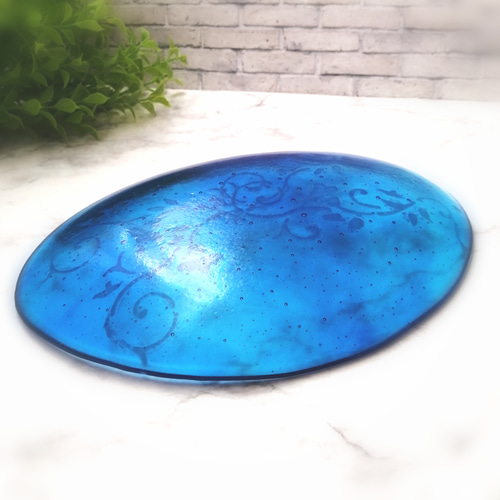 青い花模様の楕円形プレート 大きなお皿青い花柄の楕円形プレート 42㌢×30㌢ - メルカリ