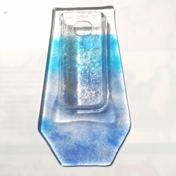 『新作WEEK2021』ガラス壁掛け花入れ　ガラス花器　ブルーグラデーション模様　フラワーベース　花瓶 3枚目の画像