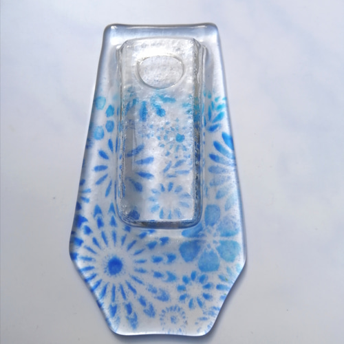 ブルーフラワー模様のガラス製壁掛け花瓶 花入れ 花器 一輪挿し・花瓶