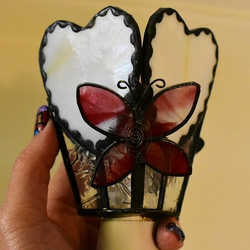 ステンドグラス【LadyBug】ハートと蝶のフットランプ(レッド) 3枚目の画像