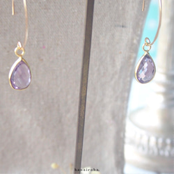 *14kfg ♢ ペアシェイプカッティングゴールドフックピアス 〜rose amethyst〜 * 4枚目の画像