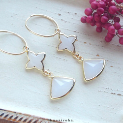 *14kgf ♢ グラスタッセル フープピアス/イヤリング ~whiteopal~ *2WAY 4枚目の画像