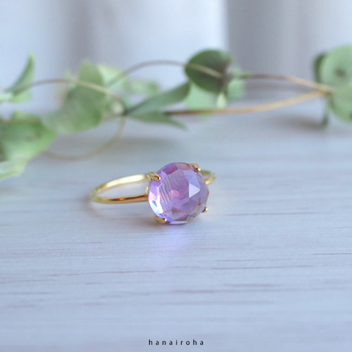 【海外限定】Simuero Febrero Ring アメジスト 海 誕生石 天然石 シトリン＆アメジスト』 お花のオープンリング 天然石 指輪