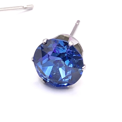 ポメころび◆一点物✧パープルアゲートピアス✧ブルーサファイア 1粒ピアス（サファイア）シルバー ピアス（スタッド・一粒