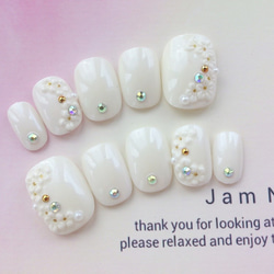 再販♡ウェディングにオススメ♡ホワイトカラー白い花のネイルチップ♡ﾌﾞﾗｲﾀﾞﾙ･ｳｪﾃﾞｨﾝｸﾞにも◆930 3枚目の画像