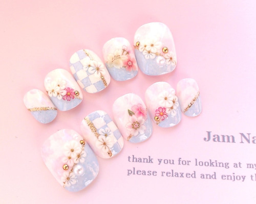 和柄♪ふんわりピンクと水色♡桜模様のﾈｲﾙﾁｯﾌﾟ 振袖にもオススメ