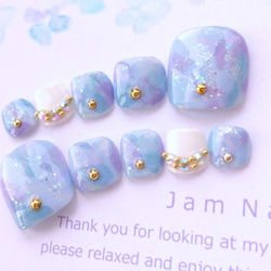 再販♡ペディ用♡水色と青と紫のマーブルのネイルチップ♡286 3枚目の画像